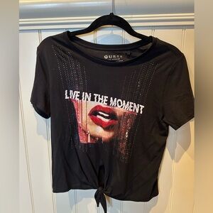 GUESS Ladies Women’s Girls Size Small Black Tied Top LIVE IN THE MOMENT